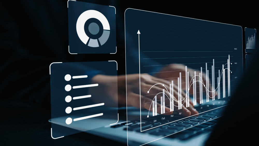 Performance dashboards showing charts and operational data